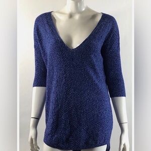 EXPRESS Marbled Blue V-Neck 3/4 Sleeve Tunic Sweater